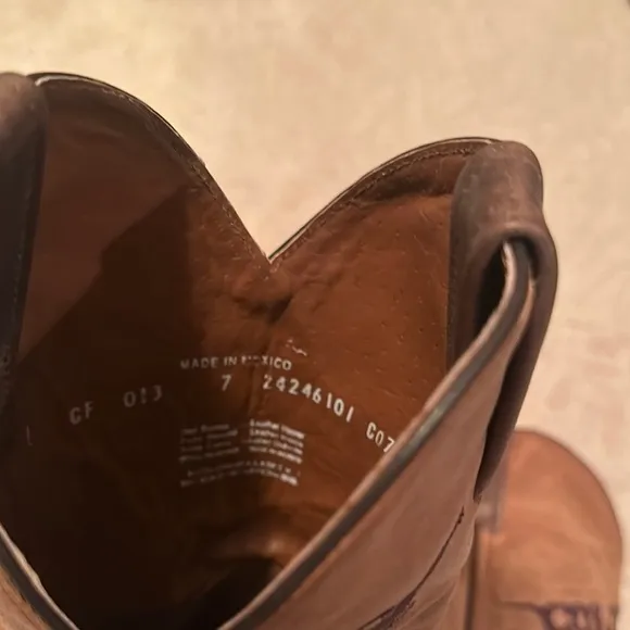 Brown Heeled Boots with Distressed Leather and Harness Details