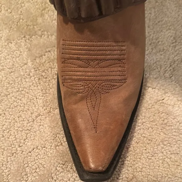 Brown Heeled Boots with Distressed Leather and Harness Details