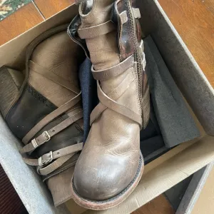 Brown Leather Ankle Boots with Straps