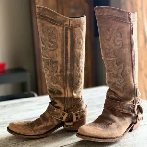Brown Leather Cowgirl Knee-High Boots- fantastic condition Liberty Black Lote