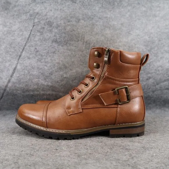 Bruno Marc Shoes Mens 6.5 Boots Motorcycle Biker Combat Casual Zip Lace Up Brown