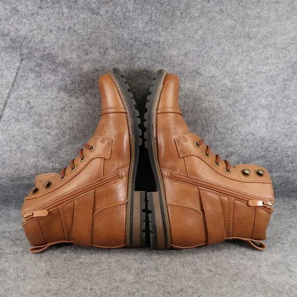 Bruno Marc Shoes Mens 6.5 Boots Motorcycle Biker Combat Casual Zip Lace Up Brown