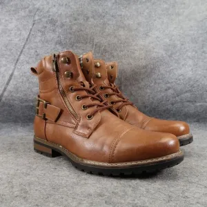 Bruno Marc Shoes Mens 6.5 Boots Motorcycle Biker Combat Casual Zip Lace Up Brown