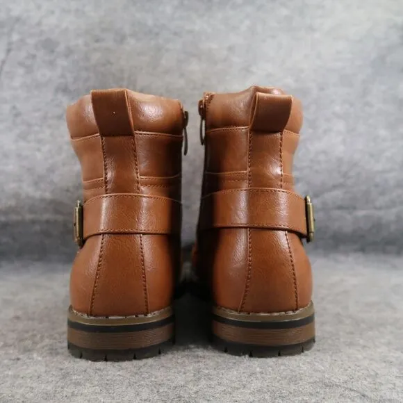 Bruno Marc Shoes Mens 6.5 Boots Motorcycle Biker Combat Casual Zip Lace Up Brown