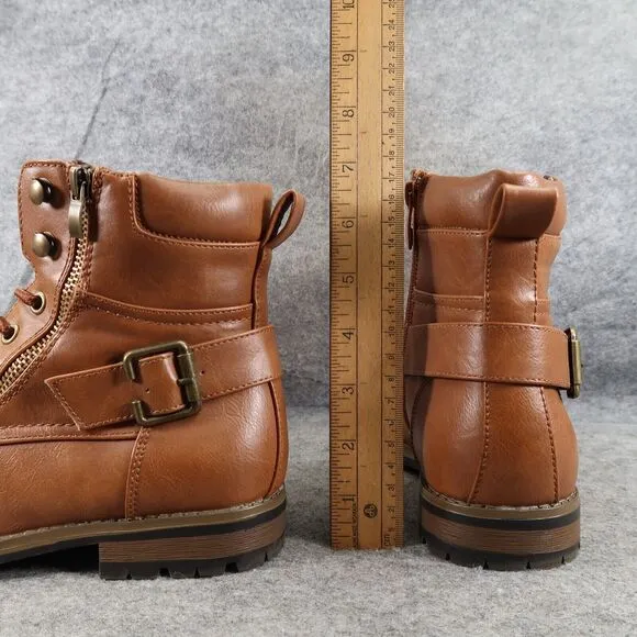 Bruno Marc Shoes Mens 6.5 Boots Motorcycle Biker Combat Casual Zip Lace Up Brown