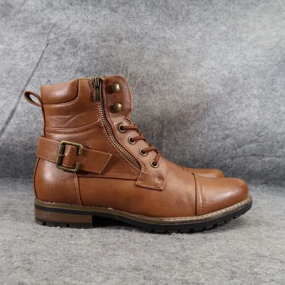 Bruno Marc Shoes Mens 6.5 Boots Motorcycle Biker Combat Casual Zip Lace Up Brown