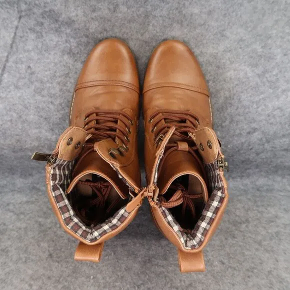 Bruno Marc Shoes Mens 6.5 Boots Motorcycle Biker Combat Casual Zip Lace Up Brown