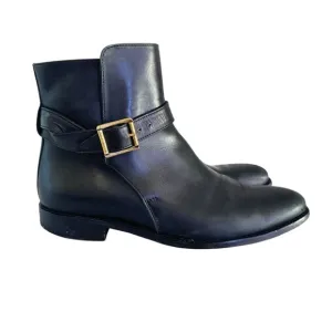 Burberry Black Leather Womens Ankle Boots with Gold Buckle Size 8.5