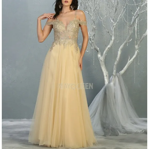 Burgundy blue gold pink, off the shoulder lace applique long gown