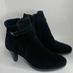C La Canadienne black suede heeled ankle boots