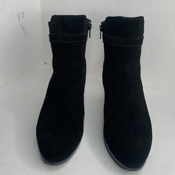 C La Canadienne black suede heeled ankle boots
