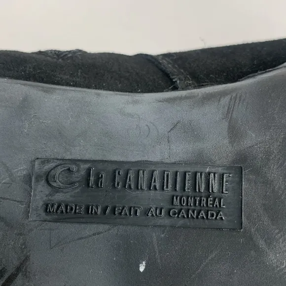 C La Canadienne black suede heeled ankle boots