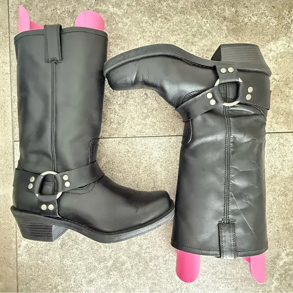 Cabela’s Black Leather Harness Classic Motorcycle Vintage Biker Boots Women’s 8M