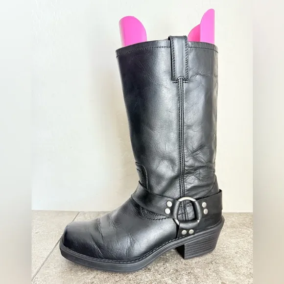 Cabela’s Black Leather Harness Classic Motorcycle Vintage Biker Boots Women’s 8M