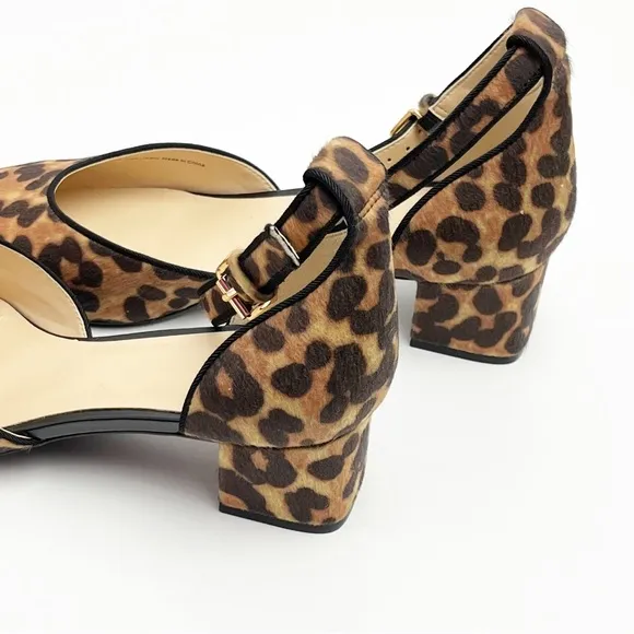 CABI Kiki Leopard Print Faux Calf Hair Adjustable Ankle Strap Block Heels Size 8