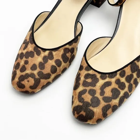 CABI Kiki Leopard Print Faux Calf Hair Adjustable Ankle Strap Block Heels Size 8