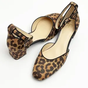 CABI Kiki Leopard Print Faux Calf Hair Adjustable Ankle Strap Block Heels Size 8