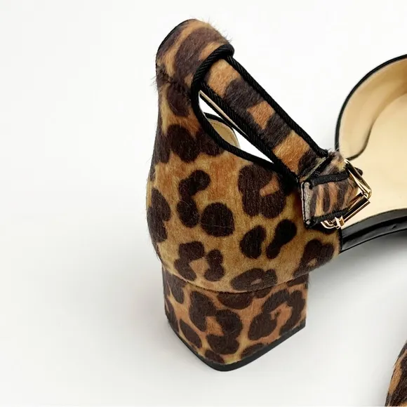 CABI Kiki Leopard Print Faux Calf Hair Adjustable Ankle Strap Block Heels Size 8