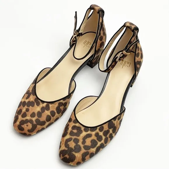 CABI Kiki Leopard Print Faux Calf Hair Adjustable Ankle Strap Block Heels Size 8