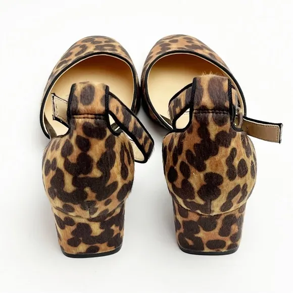 CABI Kiki Leopard Print Faux Calf Hair Adjustable Ankle Strap Block Heels Size 8