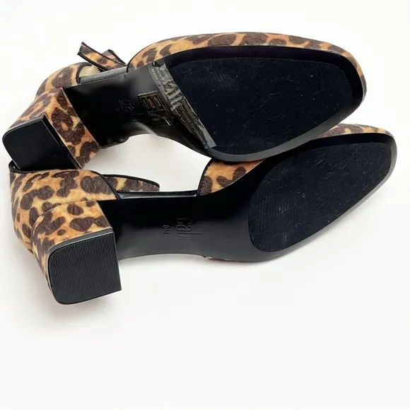 CABI Kiki Leopard Print Faux Calf Hair Adjustable Ankle Strap Block Heels Size 8