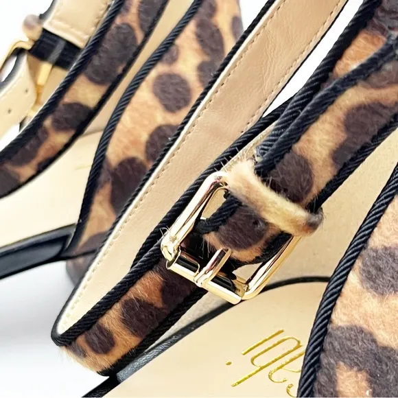 CABI Kiki Leopard Print Faux Calf Hair Adjustable Ankle Strap Block Heels Size 8