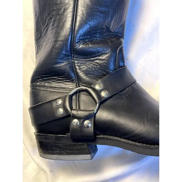 Caboots Boots Mens 12 D Black Motorcycle Mid Calf Hog Nose Cowboy Western Custom