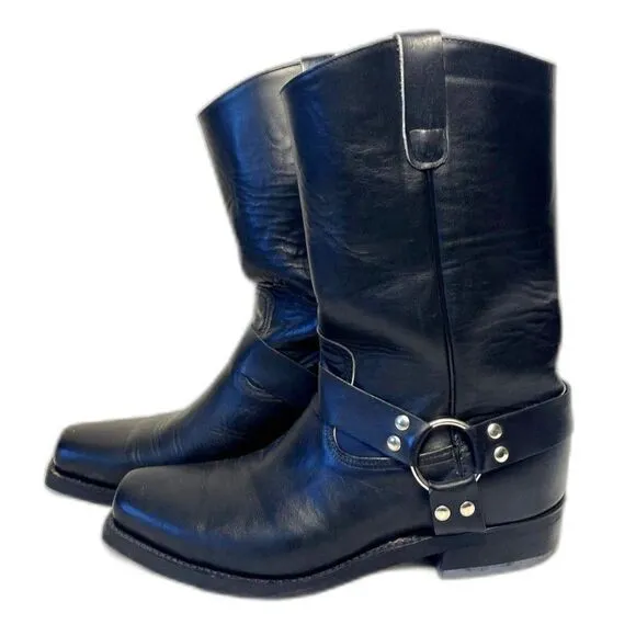 Caboots Boots Mens 12 D Black Motorcycle Mid Calf Hog Nose Cowboy Western Custom