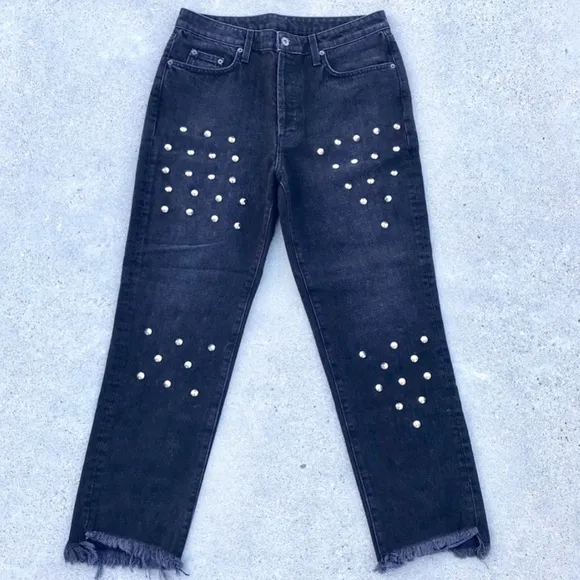 CARMAR Studded jeans black denim HIGH Waisted silver studs jean 26 sweetheart LF