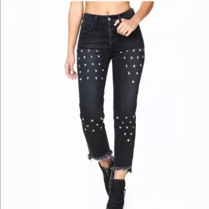 CARMAR Studded jeans black denim HIGH Waisted silver studs jean 26 sweetheart LF