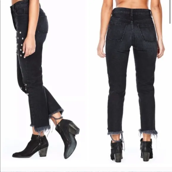 CARMAR Studded jeans black denim HIGH Waisted silver studs jean 26 sweetheart LF