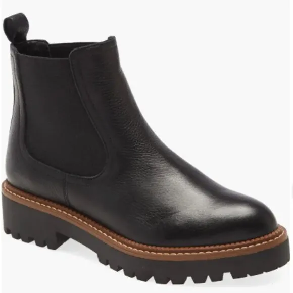 CASLON Miller Leather Chelsea Boot Lug Sole Water Resistant | Women's 13 | Black