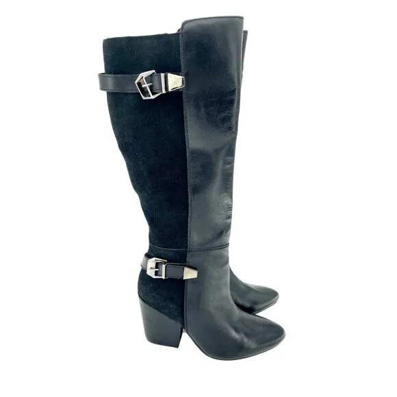Catherine Malandrino Black Leather Suede Biker Tall Boots SZ 7 New $240