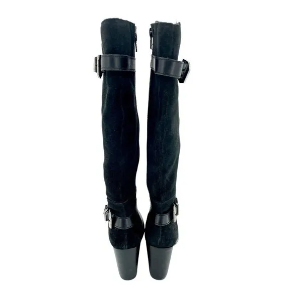 Catherine Malandrino Black Leather Suede Biker Tall Boots SZ 7 New $240