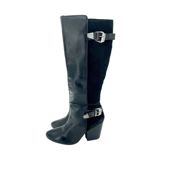 Catherine Malandrino Black Leather Suede Biker Tall Boots SZ 7 New $240