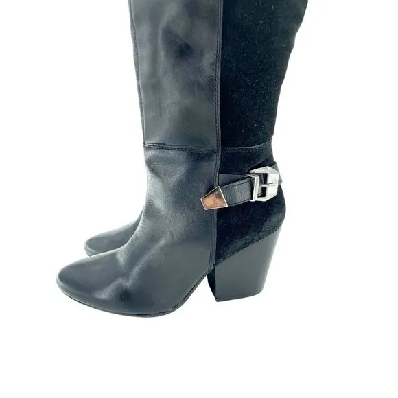 Catherine Malandrino Black Leather Suede Biker Tall Boots SZ 7 New $240