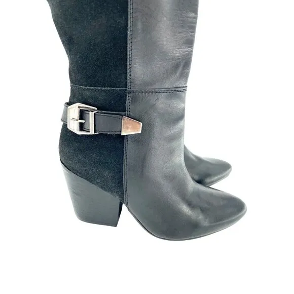 Catherine Malandrino Black Leather Suede Biker Tall Boots SZ 7 New $240