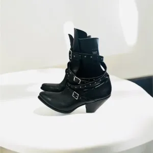 Celine Black Heeled Boots with Modern Western Flair