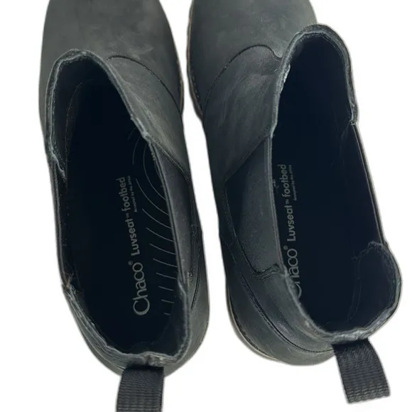 Chaco Fields Shoes Mens Size 14 Black Leather Pull On Lug Sole Chelsea Mid Boots
