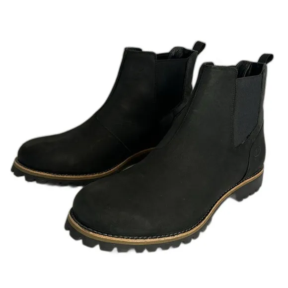 Chaco Fields Shoes Mens Size 14 Black Leather Pull On Lug Sole Chelsea Mid Boots