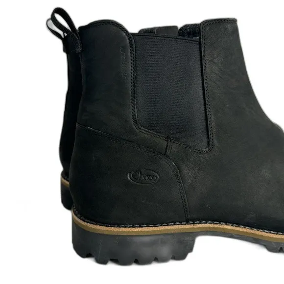 Chaco Fields Shoes Mens Size 14 Black Leather Pull On Lug Sole Chelsea Mid Boots