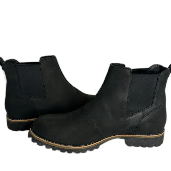Chaco Fields Shoes Mens Size 14 Black Leather Pull On Lug Sole Chelsea Mid Boots