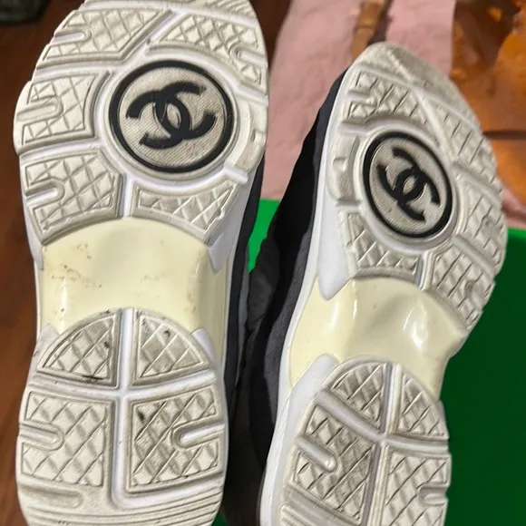 CHANEL White and Black Athletic Shoes