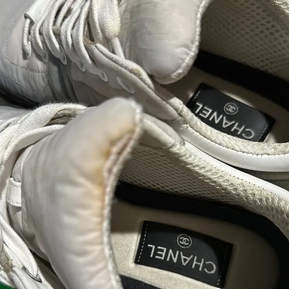 CHANEL White and Black Athletic Shoes