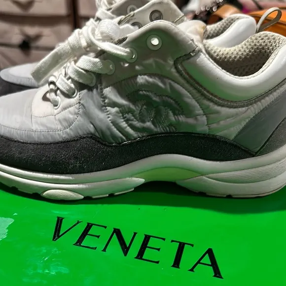 CHANEL White and Black Athletic Shoes