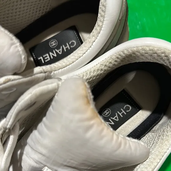CHANEL White and Black Athletic Shoes