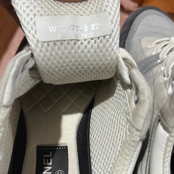 CHANEL White and Black Athletic Shoes