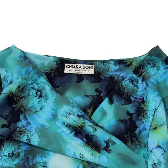 Chiara Boni La Petite Robe 3/4-Sleeve Ruched Floral Cocktail Dress Size 44