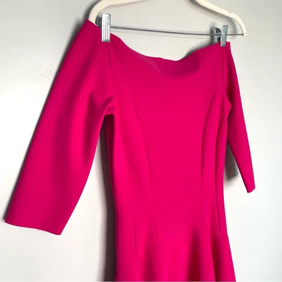 Chiara Boni La Petite Robe Dress Size 44 M Hot Pink Magenta Boatneck 3/4 Sleeve
