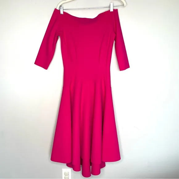 Chiara Boni La Petite Robe Dress Size 44 M Hot Pink Magenta Boatneck 3/4 Sleeve